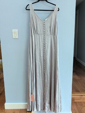 BHLDN Ghost London Sleeveless Satin Button-Front Maxi Dress Gray Silver